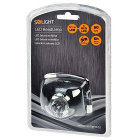 Solight čelová LED svítilna, 1W + 3x LED WH19, černá, 3 x AAA