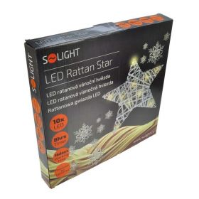 Solight ratanová vánoční hvězda, 10x LED, automatické/ruční zapnutí, 2x AA baterie, bílá