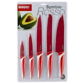 5 dílná sada nožů s nepřilnavým povrchem, SYMBIO Rosso červená Banquet