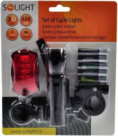 Solight WL19 sada cyklo světel, přední 3W LED + zadní 5x LED, 2x držák, 5x AAA baterie